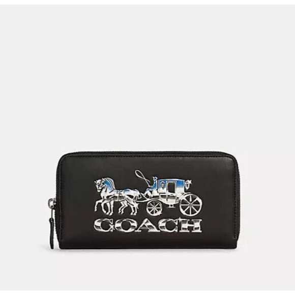 New Coach C7014 Accordion Wallet with Horse and Carriage Leather Black Multi - Picture 1 of 2